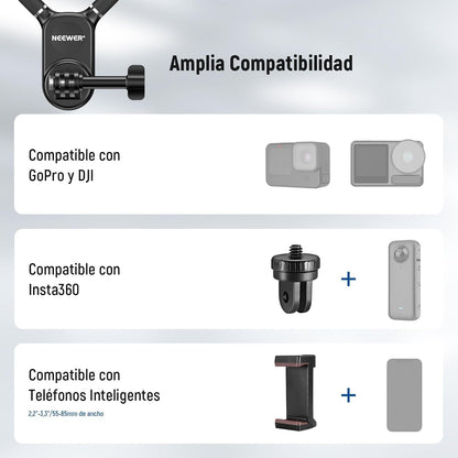 NEEWER Soporte Magnético para Cuello Cámaras Acción & Móvil, GP15 | Compatible con GoPro DJI Insta360 iPhone Samsung; Liberación Rápida; Adaptador Flexible Cámaras Acción POV & Soporte Móvil