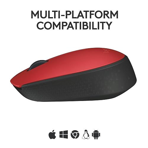 Logitech M170 Mouse Inalámbrico, con tecnología 2,4 GHz, batería de hasta 12 Meses con Modo Ahorro, Receptor USB, Cursor y Desplazamiento Preciso, Compatible con Windows, Mac y Chrome - Rojo