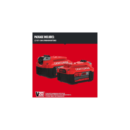 CRAFTSMAN Batería Portátil Ion de Lítio, V20, 4.0Ah, 2 Unidades, CMCB204-2
