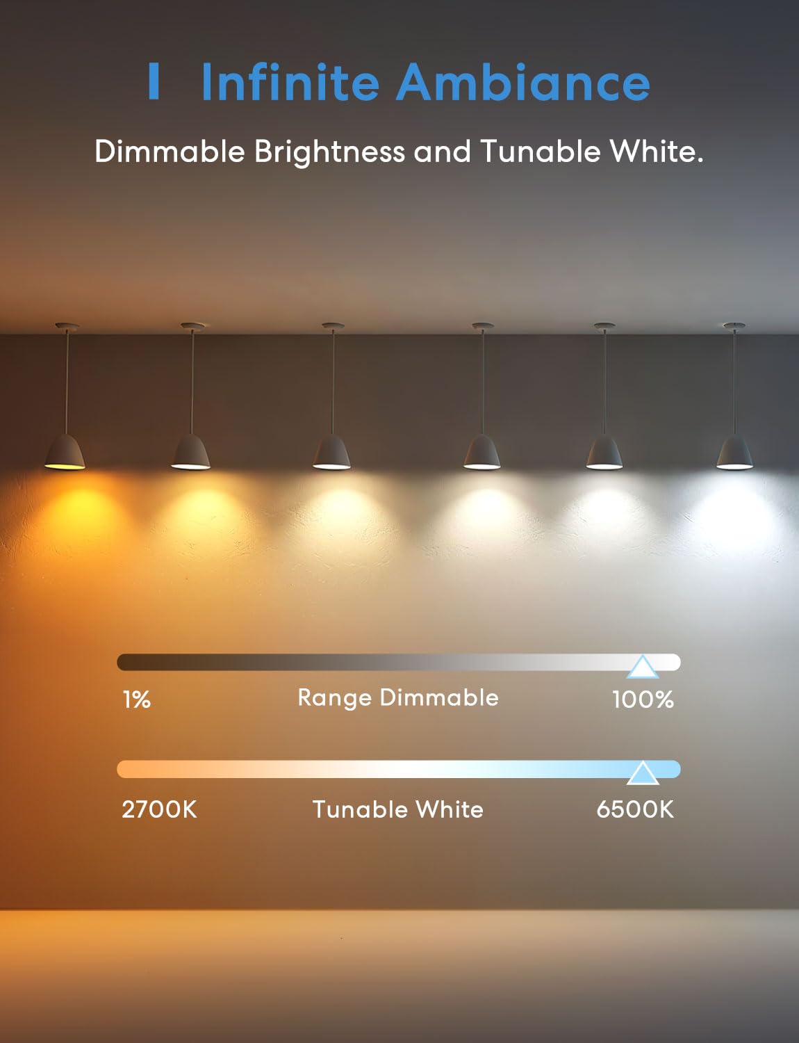 Meross - foco inteligente Wi-Fi, bombillas LED que cambian de color, compatibles con Alexa y Google Home, 2700K-6500K, color blanco sintonizable, 810 lúmenes, equivalente a 60 W, A19, E26, paquete de