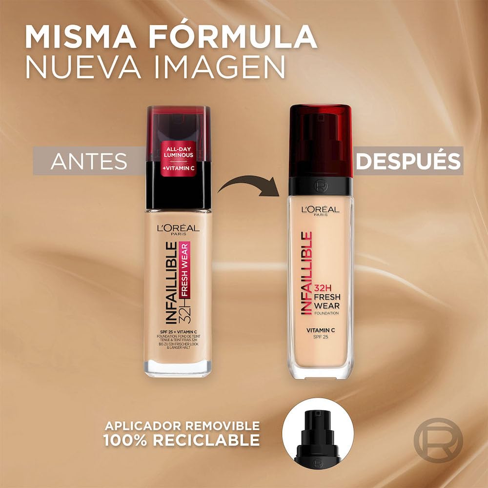 L´Oréal Paris base de maquillaje líquida de alta cobertura, Infallible 32h Freshwear Tono 100, 30ml