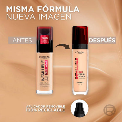 L´Oréal Paris base de maquillaje líquida de alta cobertura, Infallible 32h Freshwear Tono 100, 30ml