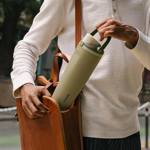 Owala FreeSip Sway - Botella de agua de acero inoxidable con boquilla bidireccional, popote integrado y mango de cubeta, hecha para viajes, escuela y deportes, 30 onzas, sin BPA, a prueba de fugas