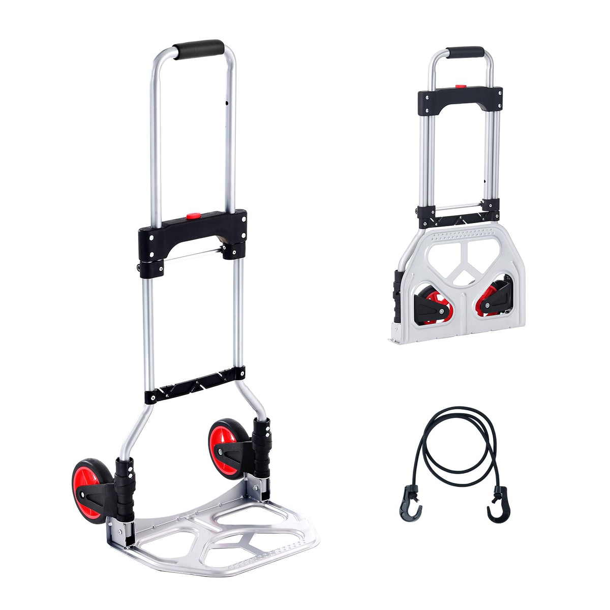 VEVOR - Camión de Mano Plegable, Capacidad de Carga de 80 kg, Carro portátil de Aluminio, camión de Mano Convertible y Carro con asa telescópica y Ruedas de Goma, Ultraligero, súper Fuerte para