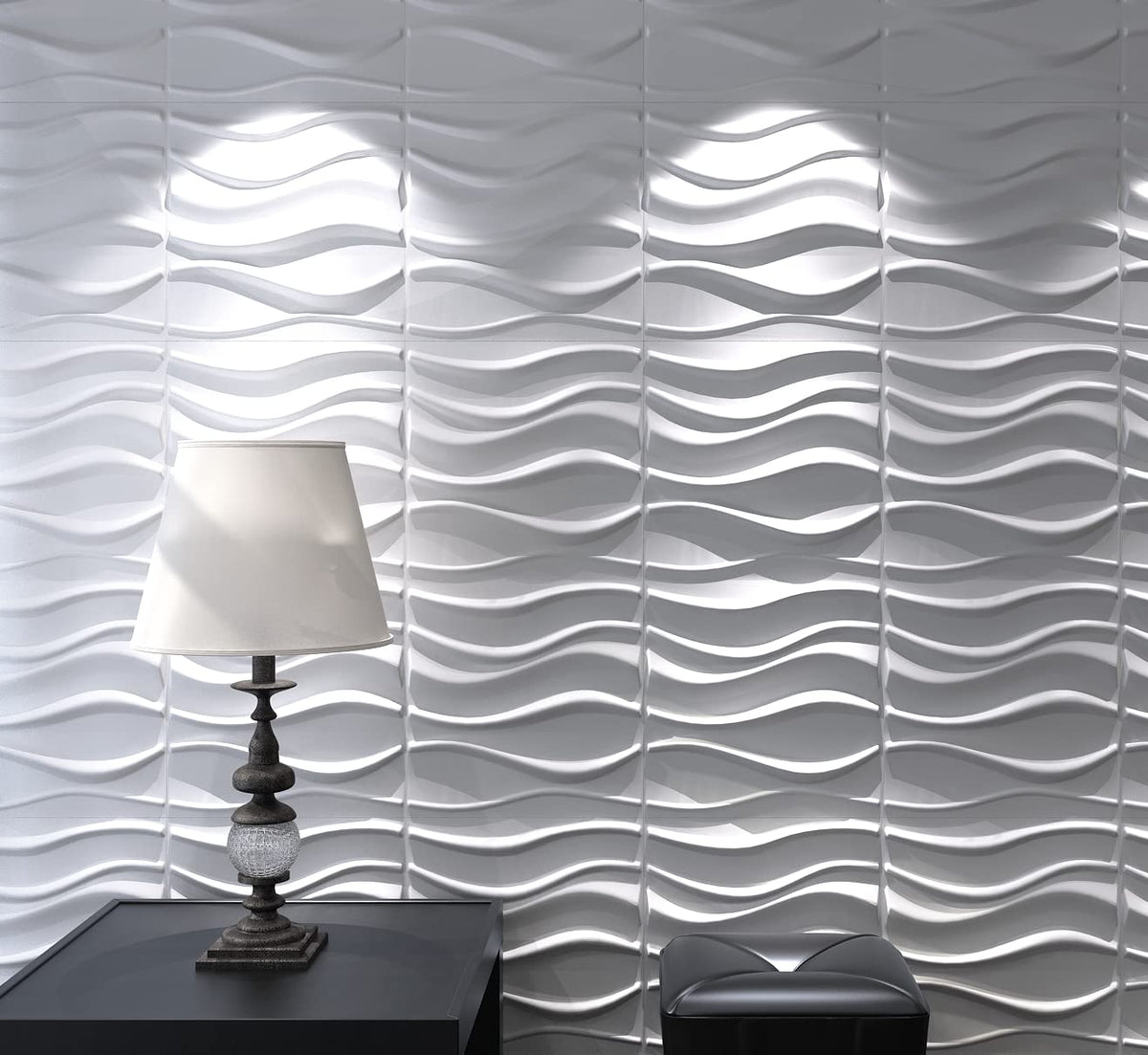 Art3d - Panel decorativo de pared ondulado 3D, paquete de 12 azulejos de 32 pies cuadrados (fibra vegetal)