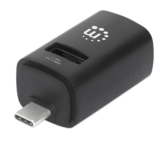 Manhattan 180993 Hub USB-C Negro: 1 Puerto USB 3.0 y 2 USB 2.0, Diseño Ultraportátil, Alimentación por Bus