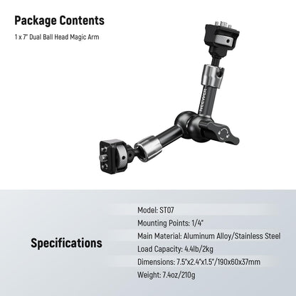 NEEWER 7" Brazo Mágico Articulado con 360° Cabezas Bola y Pines para ARRI, Montaje Monitor Cámara con Tornillos 1/4" para Cámara Acción DSLR Monitor Luz de Video Compatible con SmallRig Cage Rig,ST07