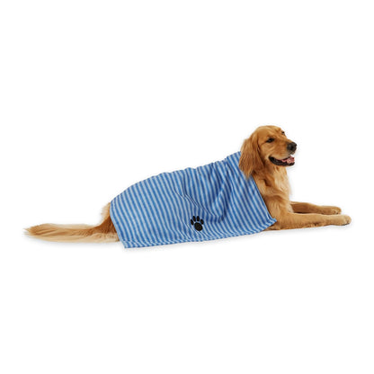 Bone Dry Toalla de Microfibra Bordada para Mascota, 112 x 70 cm - Grande - Azul Rayado