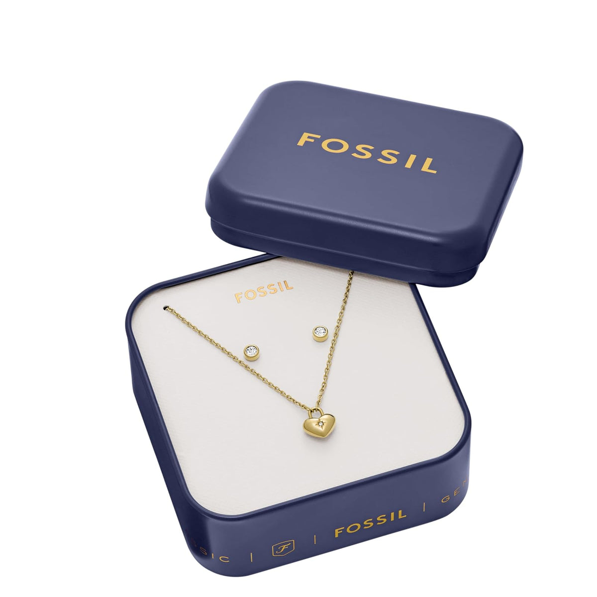 Set collar con aretes Fossil Sadie JF04881SET de acero inoxidable de color dorado para dama