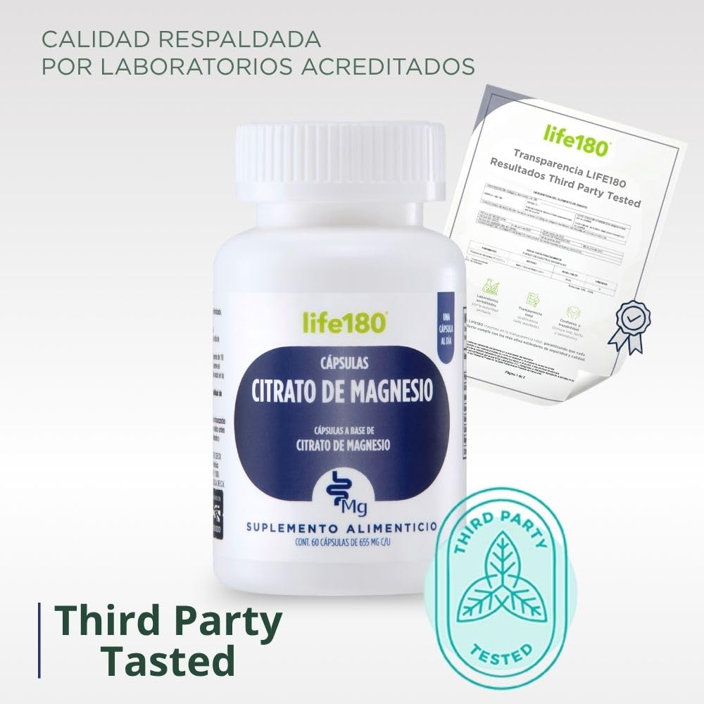 Life180 Dúo Citrato de Magnesio Pack de 2 Piezas, 60 Cápsulas C/U | Suplemento Alimenticio para el Soporte Muscular, Activación de energía y Bienestar Digestivo