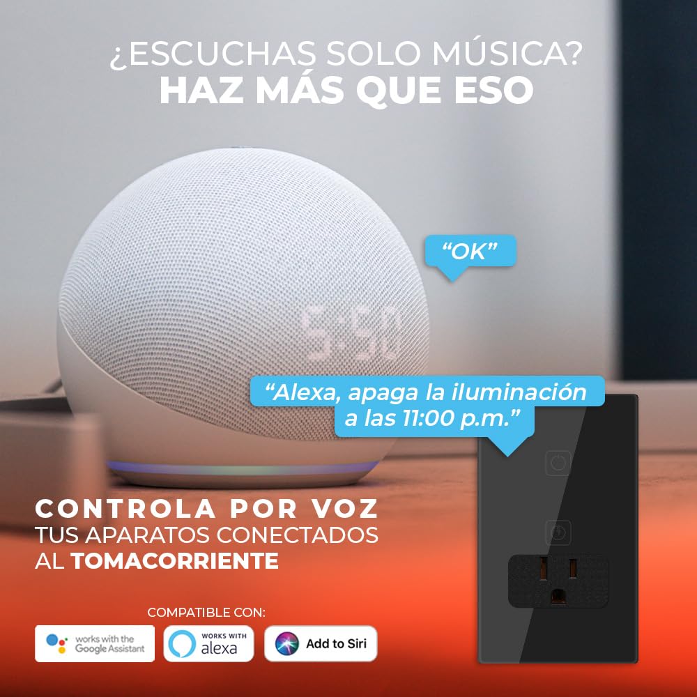 Tecnolite Connect - Apagador con Contacto Inteligente WiFi 1 Botón Táctil y 1 Enchufe, Cable Neutro, Compatible con App móvil, Alexa, Google y Siri