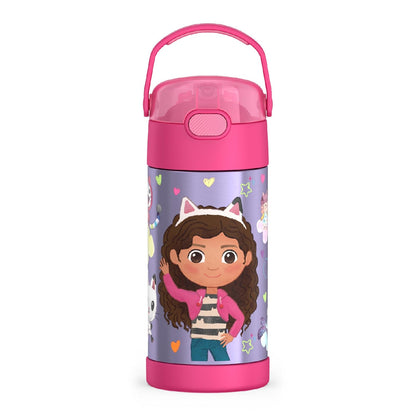Thermos Funtainer Botella Térmica Infantil con Popote, Acero Inoxidable - 0.4 Litros - Casa de muñecas de Gabby