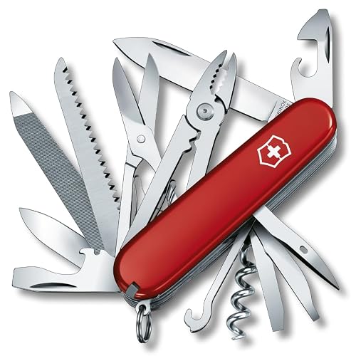 Victorinox Navaja Handyman, Roja, 24 Usos | Cuchillo de bolsillo para bricolaje y exterior con alicates, sierra para madera y metal, tijeras y cincel. Fabricado en Suiza