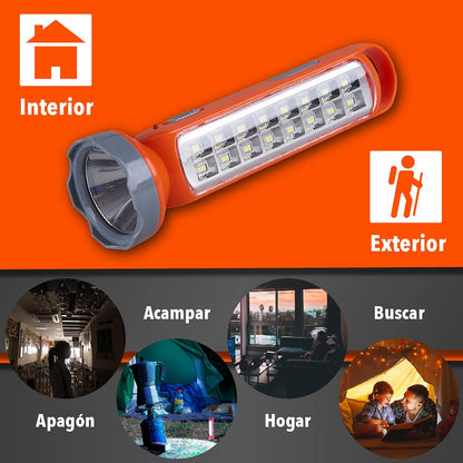 Tecnolite Lámpara LED Recargable Portátil, Linterna LED, 3 Horas de Uso, 250 m. de Distancia, 3 W, 100 - 240 V, 160 Lumens, Luz de Día 6 500 k, IP 20, Color: Naranja.