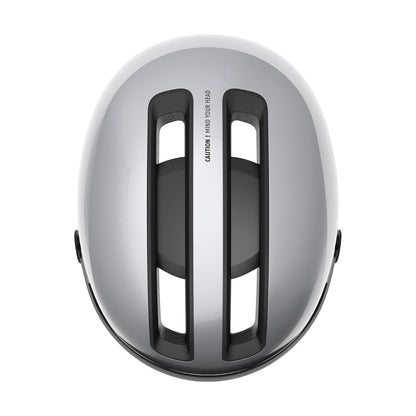 ABUS Casco Urbano HUD-Y Ace - Elegante Casco de Bicicleta con Visera y luz LED Trasera magnética y Recargable - para Hombre y Mujer - Plata, Talla M
