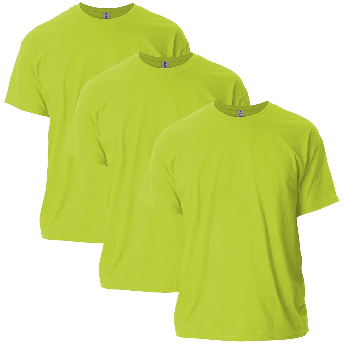 Gildan Playera Ultra Cotton G2000 Multipack para Hombre, Ajuste Clásico - Verde de seguridad (paquete de 3) - M