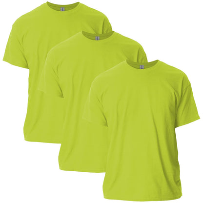 Gildan Playera Ultra Cotton G2000 Multipack para Hombre, Ajuste Clásico - Verde de seguridad (paquete de 3) - M