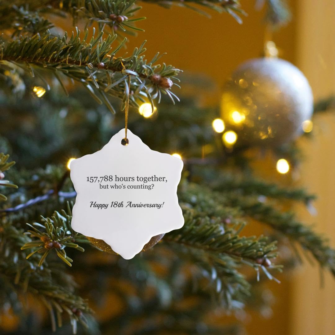 3dRose Happy 18th Anniversary - 157788 Hours Together - Snowflake Ornament, Porcelain, 3-Inch (ORN_224663_1)