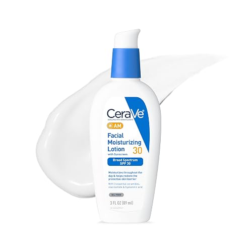 CeraVe - Loción hidratante facial AM Sunscreen SPF 30, piel normal a seca, unisex, 3 onzas