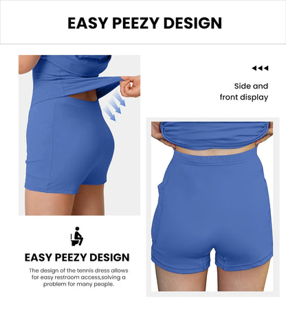 Vestido de Tenis de Entrenamiento para Mujer con Pantalones Cortos Integrados y Brasier Deportivo para Golf para Ejercicio