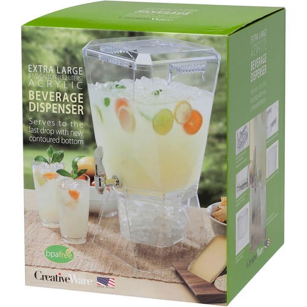 CreativeWare Crown - Dispensador de bebidas con base y clip de nombre, 3.5 galones, transparente