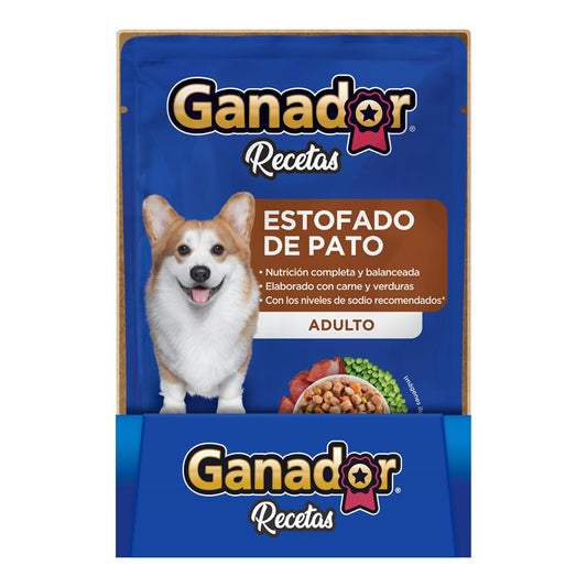 Ganador Recetas Estofado de Pato para Perros Adultos de Todas Las Razas, Azul, Paquete con 22 Piezas de 100 g c/u