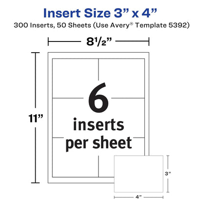 Avery Name Badge Inserts, Print or Write, 3" x 4", 300 Cardstock Refills (5392)