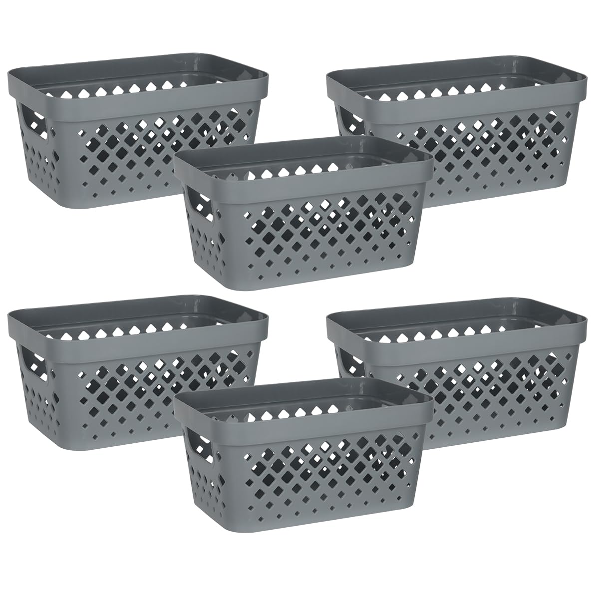 Glad Juego de 6 Cestas de Plástico Gris | 1 galón, contenedores anidados con asas, organización debajo encimera, clóset lino y baño - Gris - 1 Galón