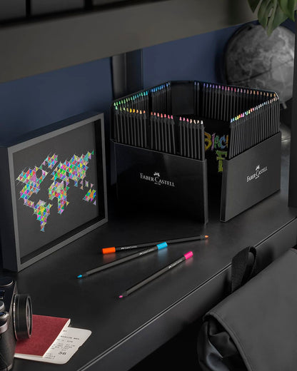 Faber-Castell Colores Supersoft Black Edition con 100 Diferentes Colores, cuenta con una mina supersuave y con una pigmentación fuerte resaltando tonos intensos sobre cualquier tipo de papel