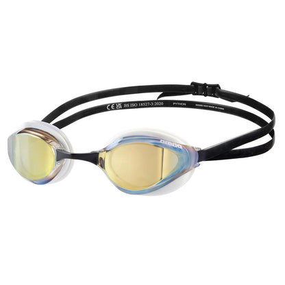 Arena Unisex Python Racing Swim Goggles for Men and Women Anti-Fog No Leak Max Comfort Dual Strap, Mirror/Non-Mirror Lens