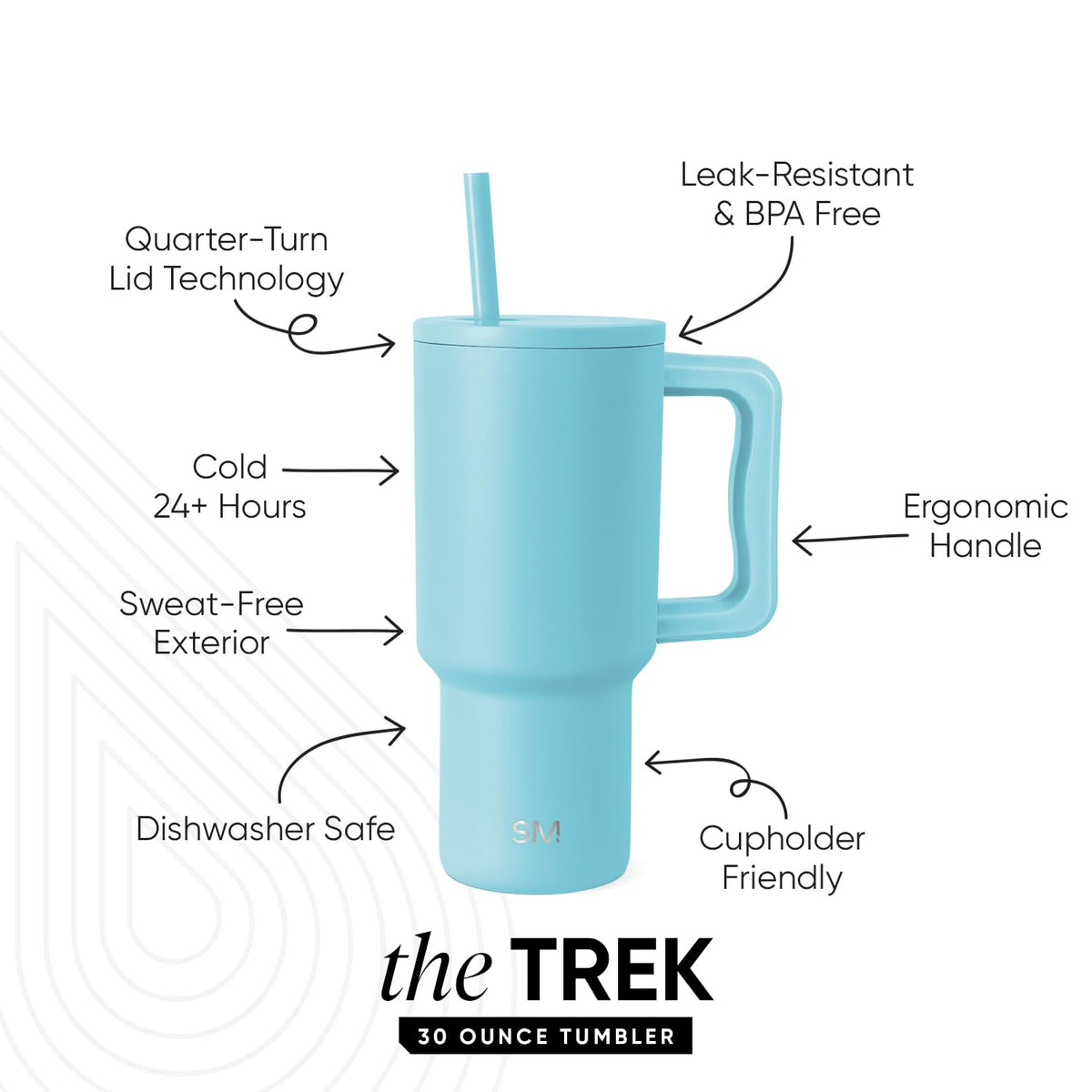 Simple Modern Vaso Térmico con Asa y Popote | Botella de Agua Acero Inoxidable Aislado | Vaso de viaje para café helado | Trek Colección | 890ml | Nantucket Tides