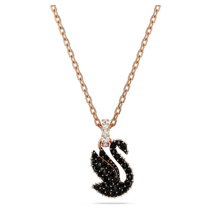Swarovski Colgante swan, cisne, pequeño, negro, baño tono oro rosa
