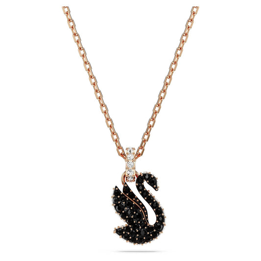 Swarovski Colgante swan, cisne, pequeño, negro, baño tono oro rosa
