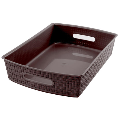 Guateplast - Set de 3 Cestas Plásticas Rectangulares de 12 Litros | Contenedores Plásticos para Organizar el Hogar | Organizadores | Cajas de Plástico | Color Chocolate