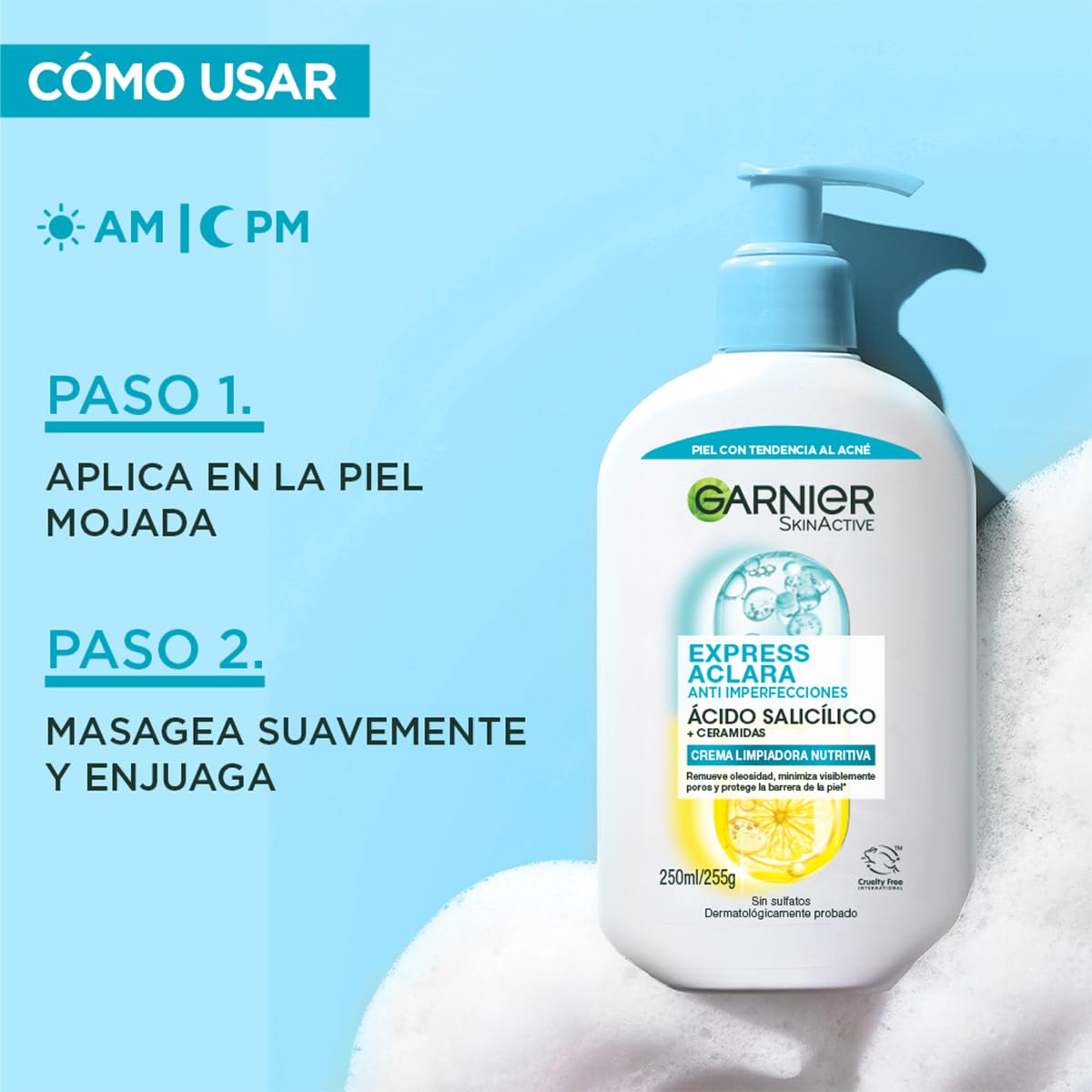 Garnier Crema Limpiadora Facial Express Aclara Salicílico Ceramidas 250ml