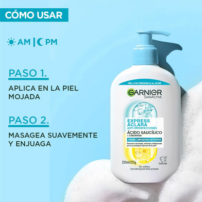 Garnier Crema Limpiadora Facial Express Aclara Salicílico Ceramidas 250ml