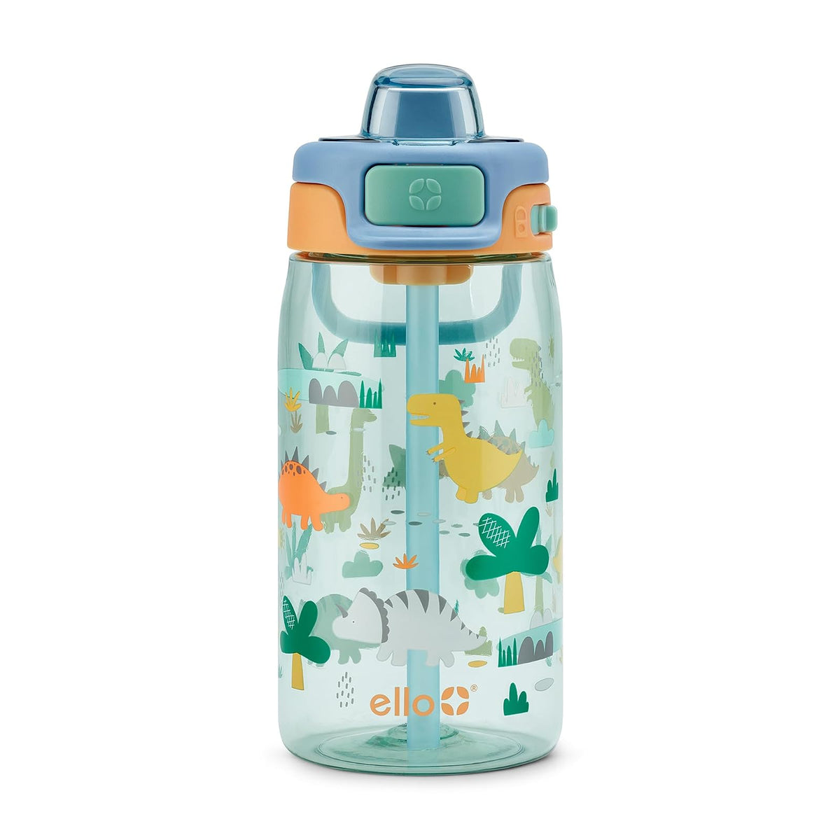 Ello Kids Pop & Fill Botella de Agua Infantil 16 oz, Tritán - Dino