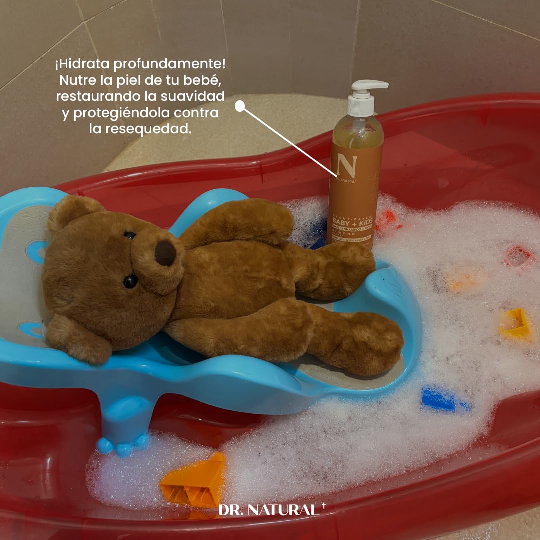 Dr. Natural Shampoo y Jabón Líquido para Cuerpo Bebés y Niños | Natural, Orgánico, Sin Sulfatos y Parabenos e Hipoalergénico | Hecho de Plantas Con Aceite de Oliva y Coco, Manteca de Karité y Romero (473 ml, Almendra)