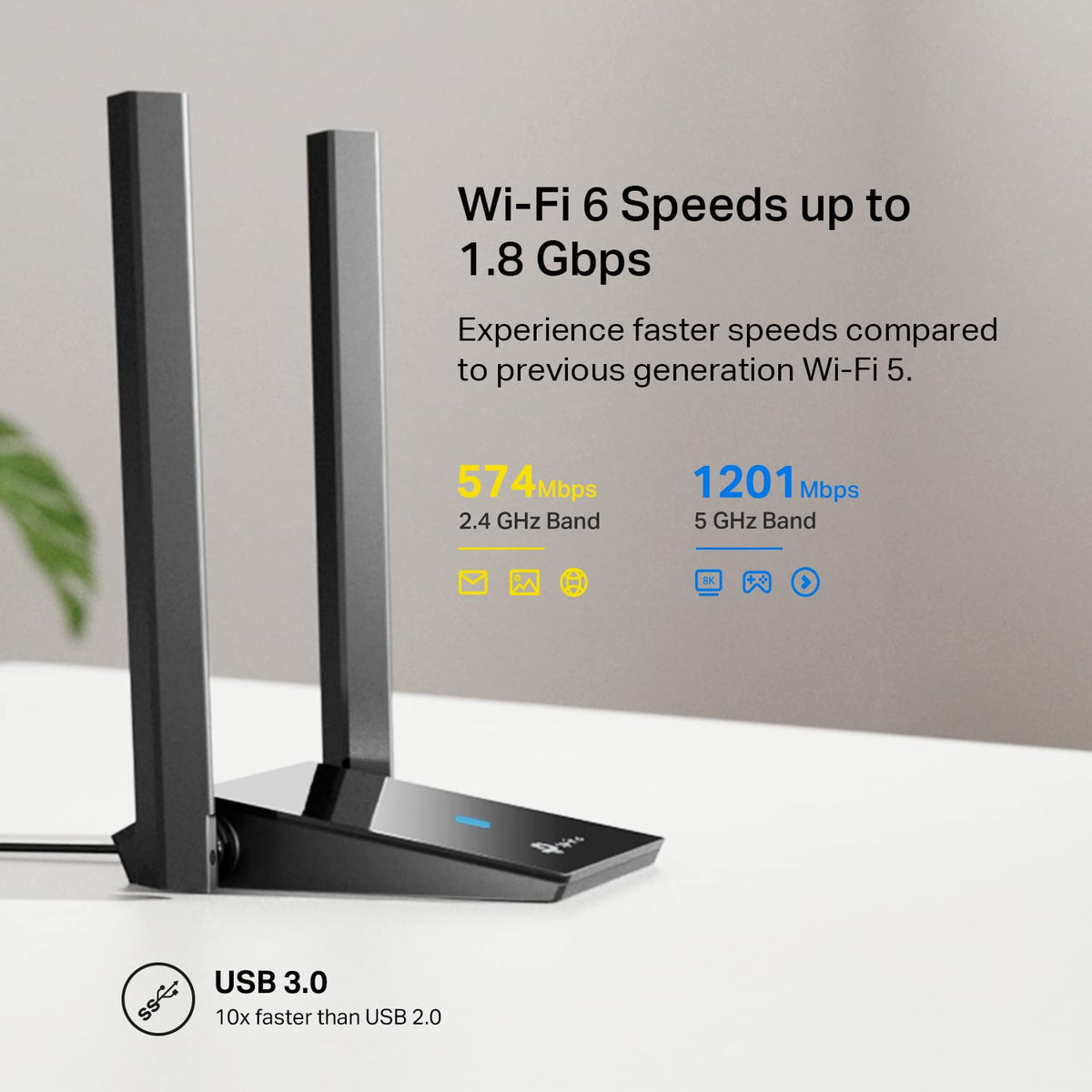 TP-Link Archer TX20U Plus Adaptador USB wifi6 para PC AX1800Mbps, 2* Antenas WiFi de Alta Ganancia 5dBi, Compatible con Win 10-11