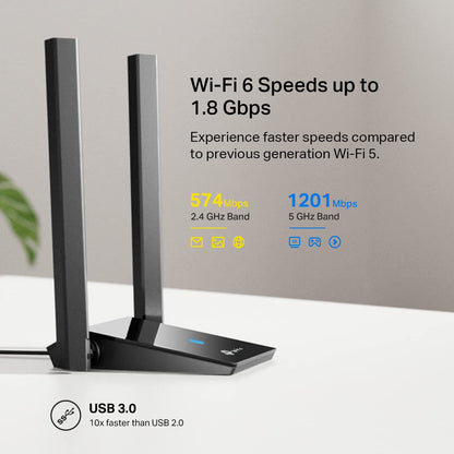 TP-Link Archer TX20U Plus Adaptador USB wifi6 para PC AX1800Mbps, 2* Antenas WiFi de Alta Ganancia 5dBi, Compatible con Win 10-11