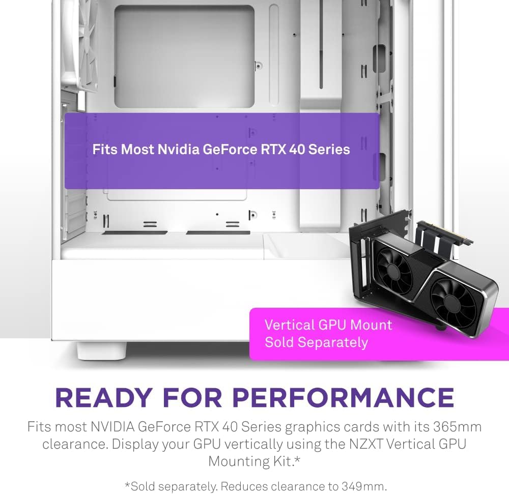 NZXT H5 Flow Compact ATX Mid-Tower PC Gaming Case – CC-H51FW-01- High Airflow Perforated Front Panel – Tempered Glass Side Panel – 2 x 120mm Fans Included – 280mm Radiator Support – Ｗhite