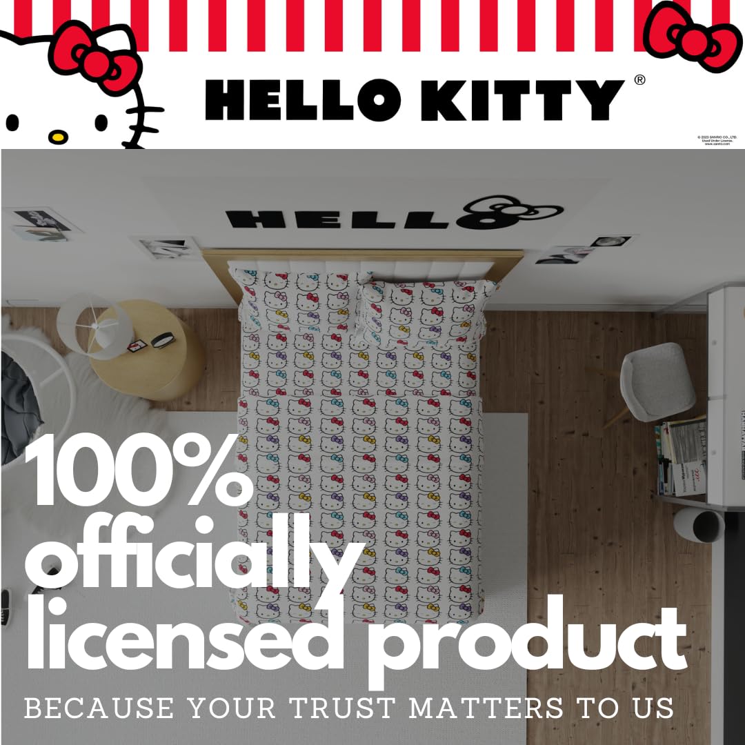 Franco Collectibles Hello Kitty Bows Bedding Juego de sábanas de Microfibra súper Suave y acogedora, 4 Piezas (Producto con Licencia Oficial)