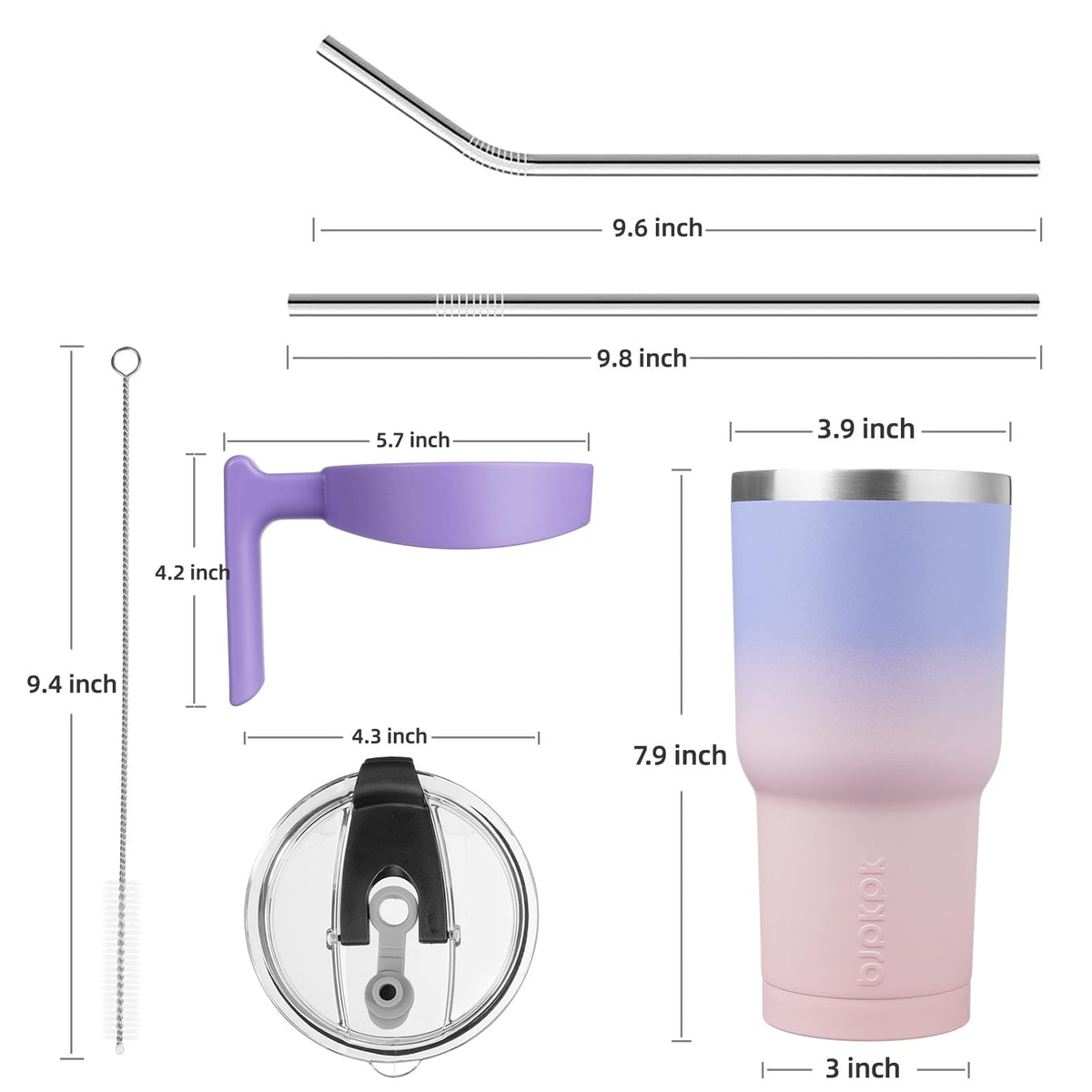 BJPKPK - Vaso de 30 onzas con asa y popote de acero inoxidable para viaje, vaso aislado con tapas, puesta de sol pastel