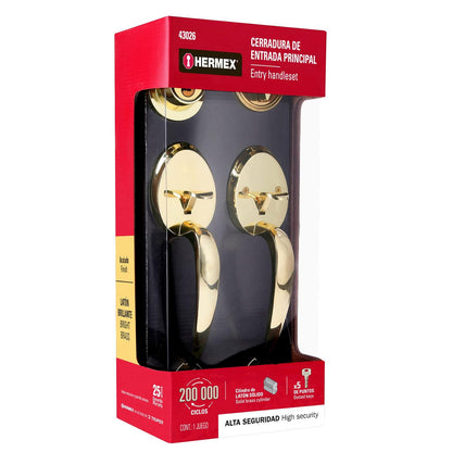 Hermex CEP-11JJ, Cerradura entrada, latón brillante, mariposa, jaladera
