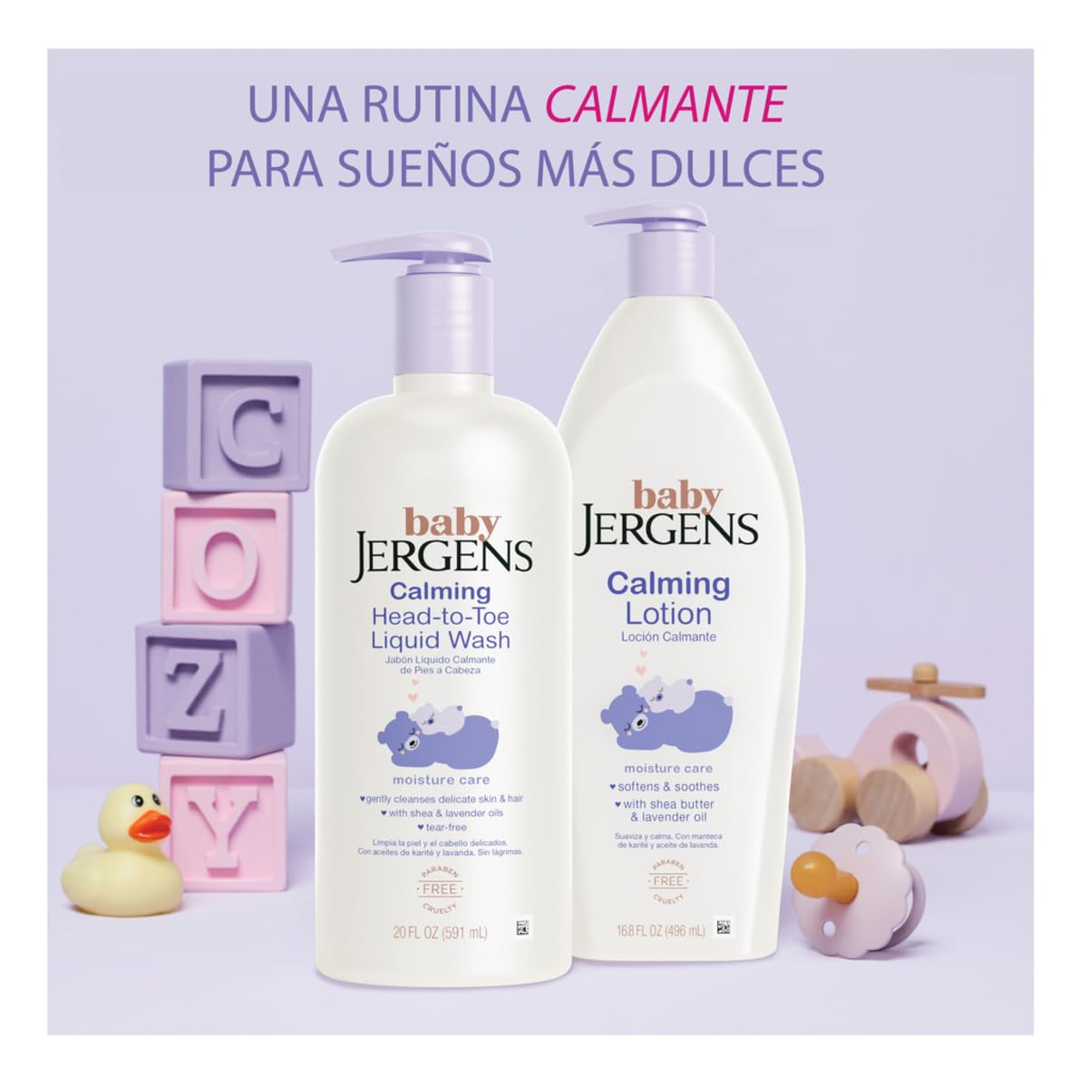 Jergens Baby, Loción Calmante Para Bebés, crema Hidratante para Bebés con Manteca de Karité y Aceite de Lavanda, 496 ml
