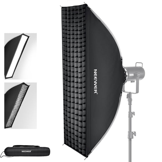 NEEWER 12"x47" Softbox Rectangular Plegable de Configuración Rápida, Bowens Mount con Difusor/Rejilla de Panal/Bolsa, Compatible con Godox Aputure 120d Luz Vídeo Q4 Flash Estroboscópico Estudio, NS17S