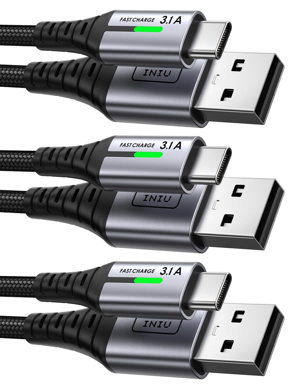 INIU Paquete de Cables USB‑A a USB‑C - 2M+2M+0.5M