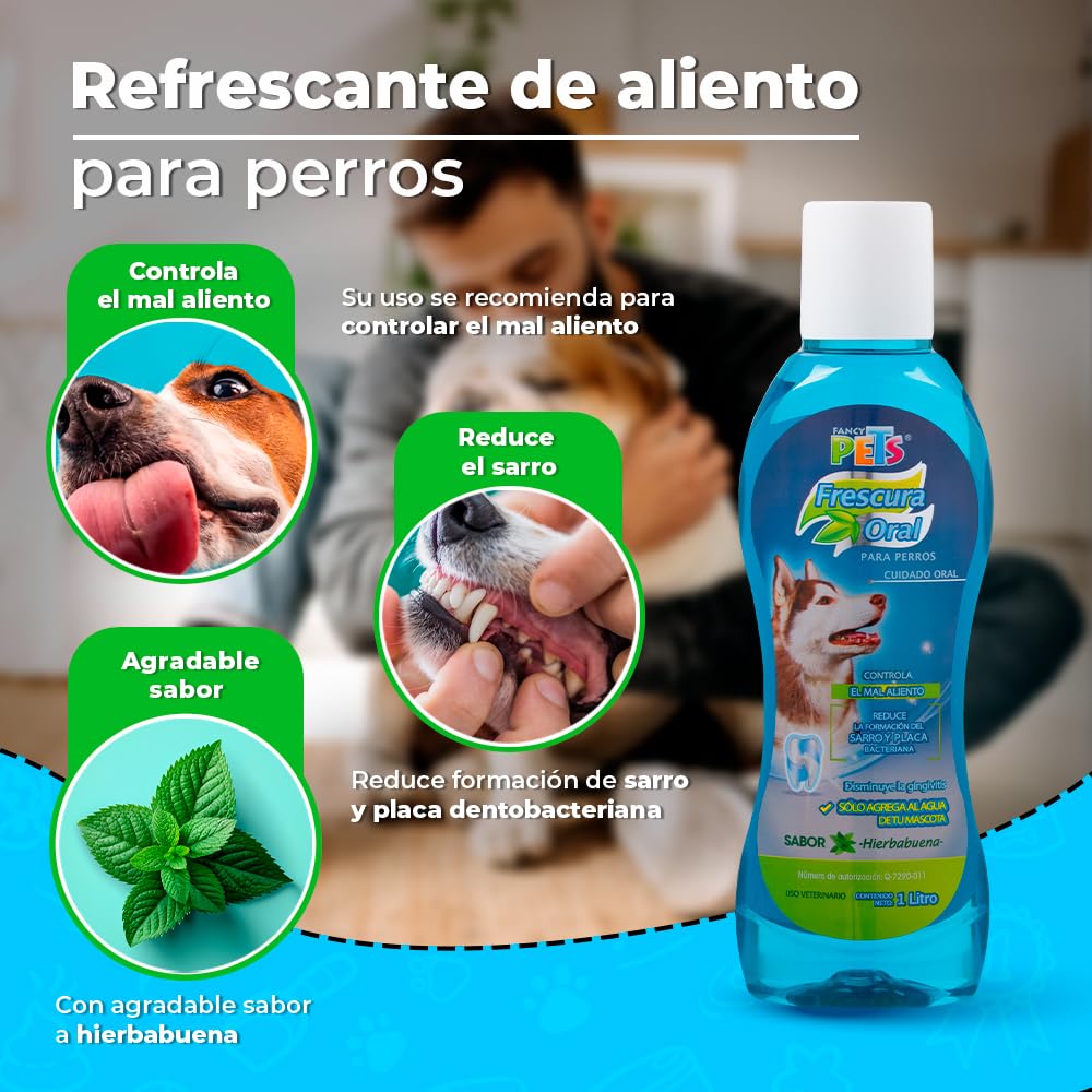 Fancy Pets Refrescante de Aliento para Perros 1L Cuidado Bucal Natural. Disminuye Placa y Controla el Mal Aliento