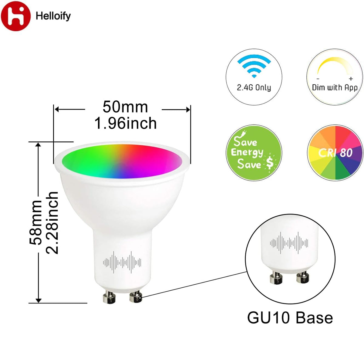 Bombilla LED inteligente GU10, equivalente a 40 W, RGB+2700 K-6500 K, 2 unidades