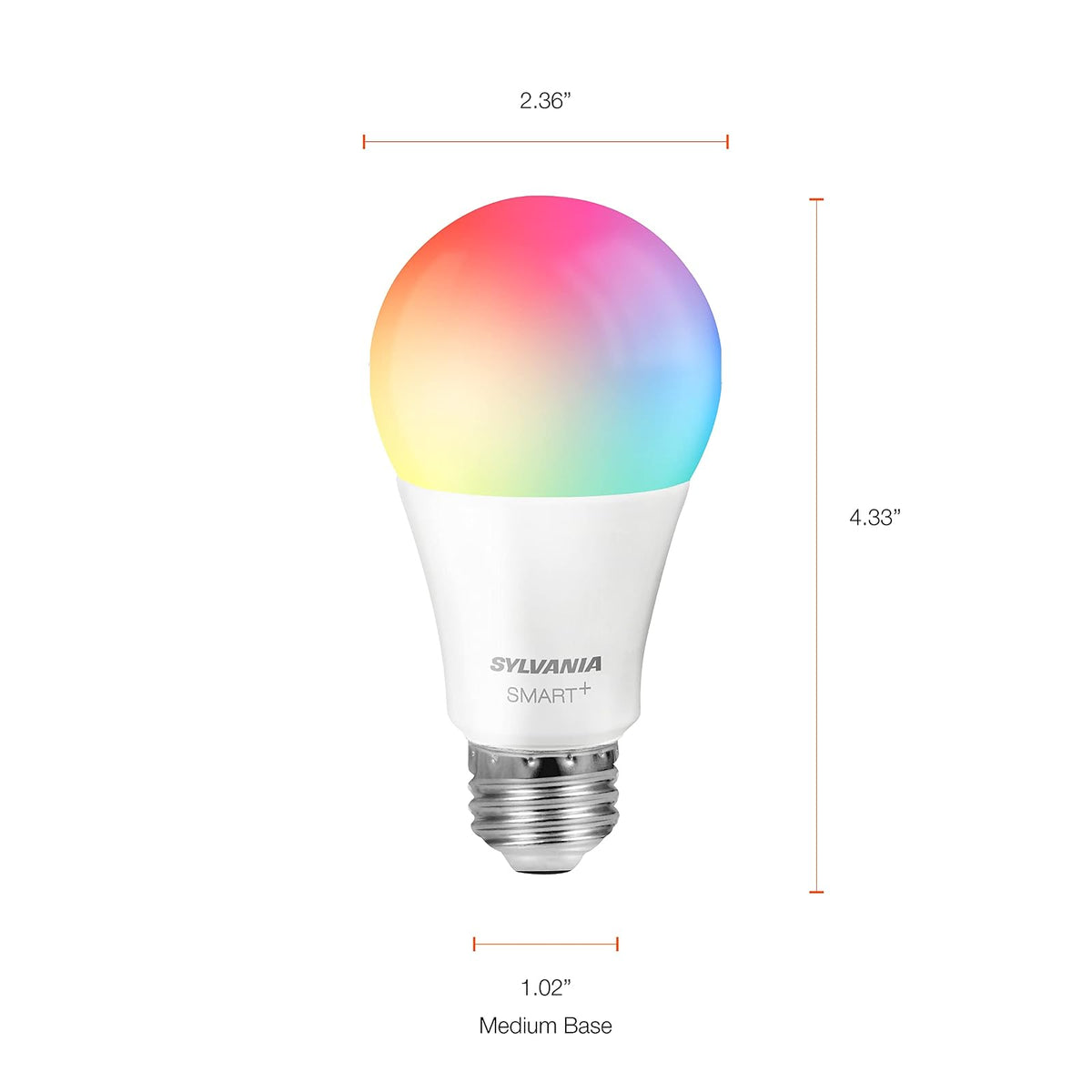 Sylvania Smart+ Wi-Fi a todo color regulable A19 LED, CRI 90+, equivalente a 60 W, funciona con Alexa y Google Assistant, 4 unidades